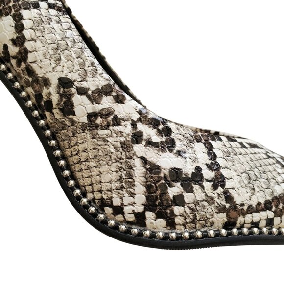 Bar III NIB Snakeskin Heels BINSAP Natural / Snake Print Studded Detail 8M - Picture 7 of 14